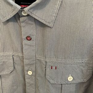 Holton MFG Striped Cotton Shirt - Navy & White - Shoulder Accents Size 2X-Large